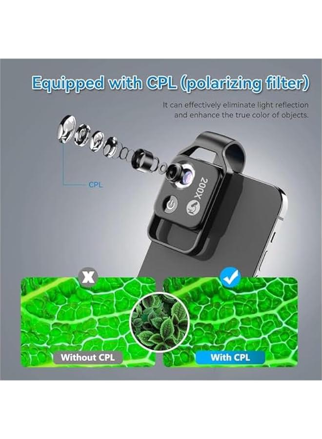 APEXEL 200X Phone Microscope Lens, Nano Zoom Phone Micro Lens for iPhone Android with LED Light CPL Universal Clip, Nanozoom Mini Pocket Digital Microscope, Portable Smartphone Macro Lens Camera - Image 3