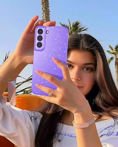 CUZMIGO Sparkly Case for Samsung Galaxy S22, Cute Neon Bright Color Phone Cases for Women Girls, Glitter Shiny Bling Slim Fit Soft TPU Shockproof Cover with Camera Protection, Dark Purple - Image 4