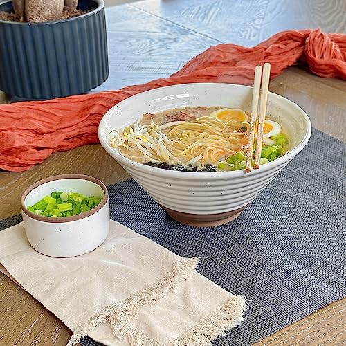Mora Ceramic Ramen Bowl Set of 2, 45oz - Great for Pho, Miso Udon Soup, Instant Noodles, Serving, Thai or Asian Food - Microwave Safe Large Japanese Noodle Bowls, Modern Kitchen - Vanilla White - Image 5
