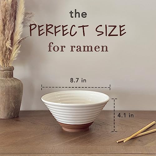 Mora Ceramic Ramen Bowl Set of 2, 45oz - Great for Pho, Miso Udon Soup, Instant Noodles, Serving, Thai or Asian Food - Microwave Safe Large Japanese Noodle Bowls, Modern Kitchen - Vanilla White - Image 2