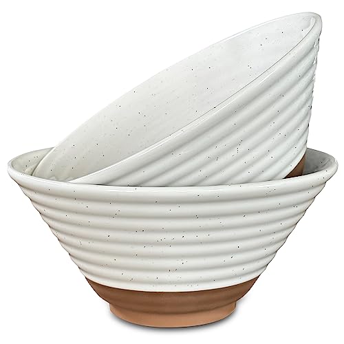 Mora Ceramic Ramen Bowl Set of 2, 45oz - Great for Pho, Miso Udon Soup, Instant Noodles, Serving, Thai or Asian Food - Microwave Safe Large Japanese Noodle Bowls, Modern Kitchen - Vanilla White - Image 1