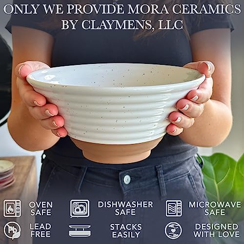 Mora Ceramic Ramen Bowl Set of 2, 45oz - Great for Pho, Miso Udon Soup, Instant Noodles, Serving, Thai or Asian Food - Microwave Safe Large Japanese Noodle Bowls, Modern Kitchen - Vanilla White - Image 3