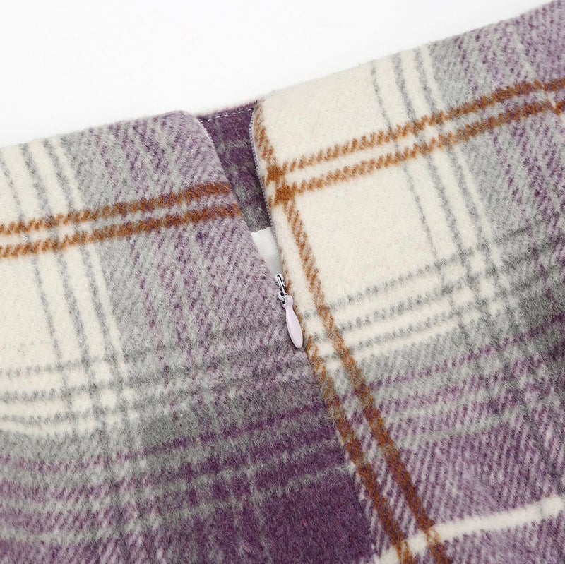 IDEALSANXUN Purple Skirt for Women Fall Fashion 2023 Wool Plaid High Waisted Pencil Bodycon Tweed Midi Skirt with Slit Winter Clothes, Purple, M - Image 4