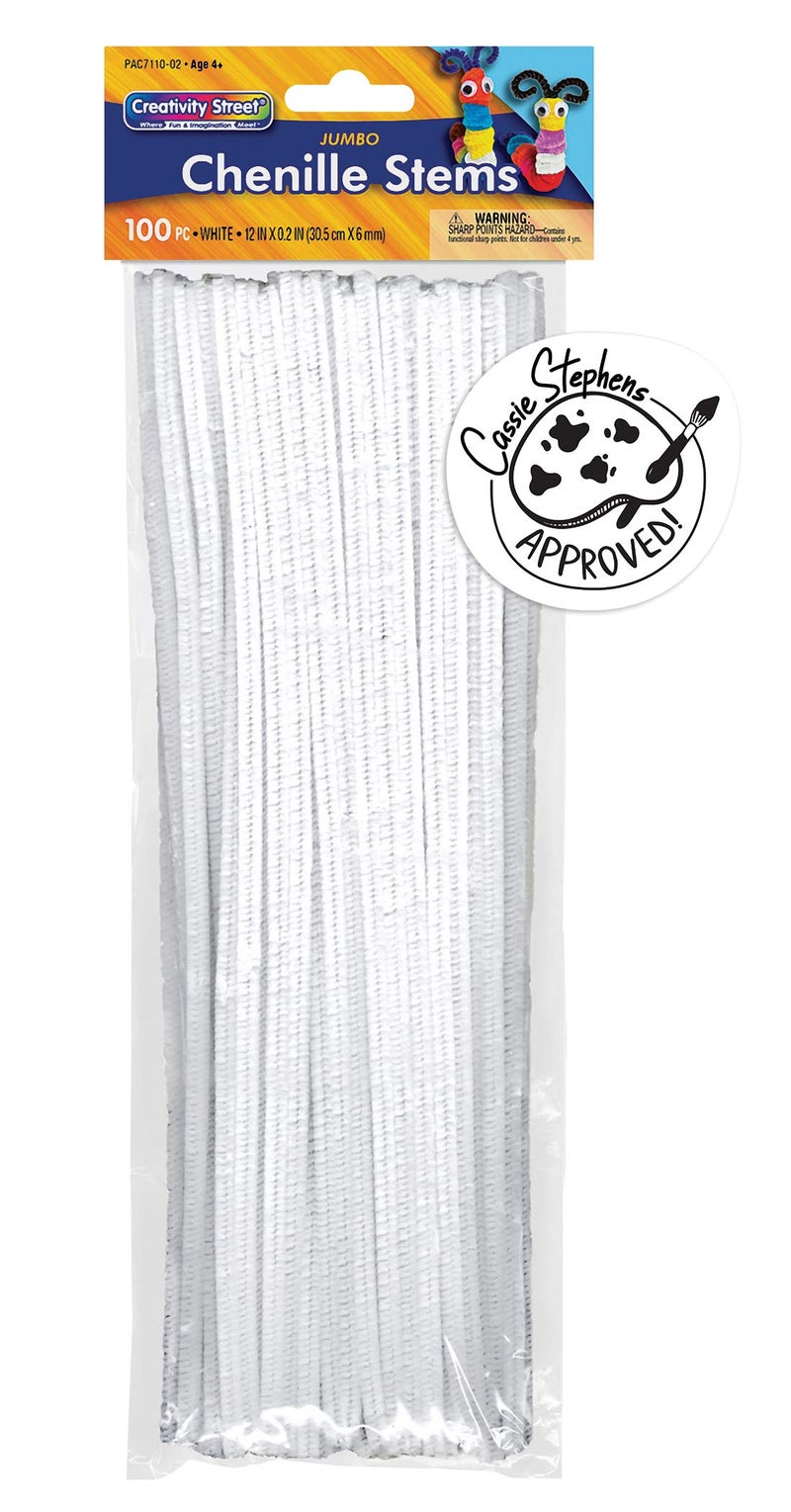 Creativity Street Chenille StemsPipe Cleaners 12 Inch x 6mm 100Piece White