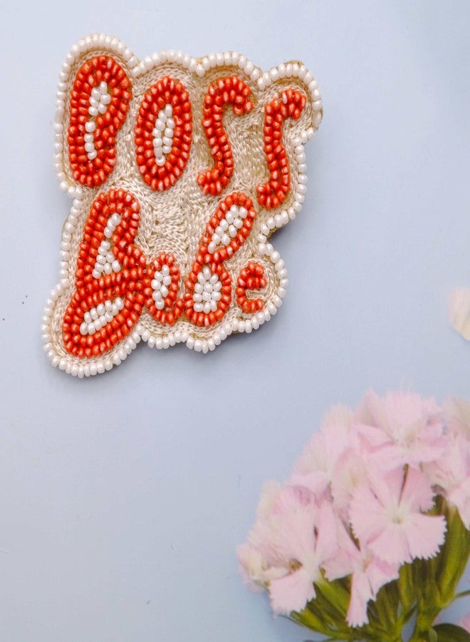 Abeo Handmade Boss Babe Brooch Pin for Women and Men | Embroidered Beaded Lapel Pin for Valentine’s Day Jackets Shirts Bags and Cloths Accessories | Stylish Fashionable Badge Pins, 5-6 cm (Red, White) - Image 3