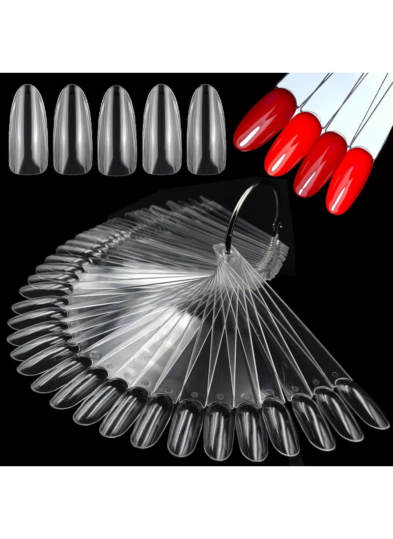 LoveOurHome LoveOurHome 150pc Medium Almond Nail Swatch Sticks Vanish Gel Polish Color Design Display Stick Tips Clear Almond Fan Cards Nails Art Practice Sample Tools with Rings 