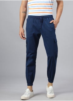 Hubberholme Denim Blue Mid-Rise Smart Cargo Joggers for Men, Slim Fit, Cotton  - Image 1