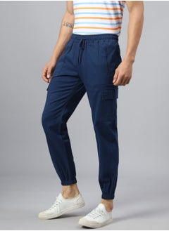 Hubberholme Denim Blue Mid-Rise Smart Cargo Joggers for Men, Slim Fit, Cotton  - Image 2
