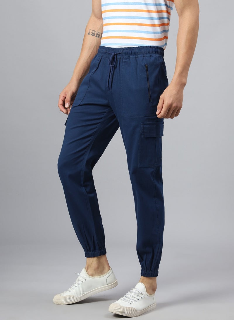 Hubberholme Denim Blue Mid-Rise Smart Cargo Joggers for Men, Slim Fit, Cotton - Image 2