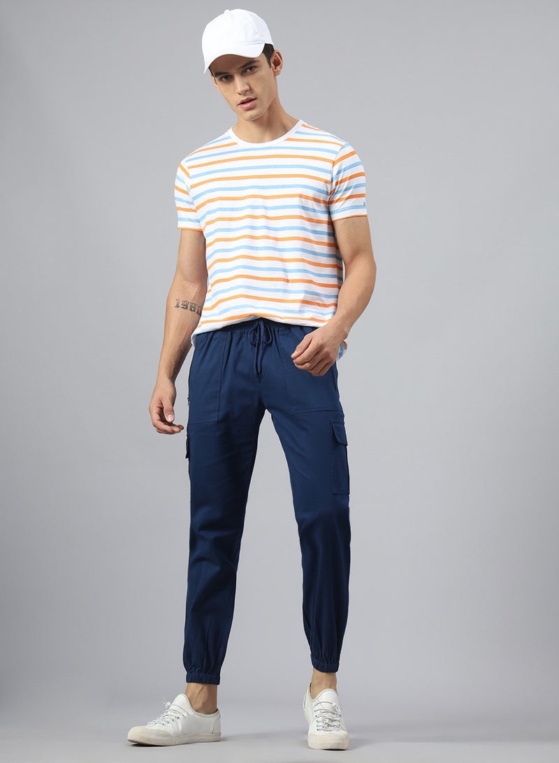 Hubberholme Denim Blue Mid-Rise Smart Cargo Joggers for Men, Slim Fit, Cotton - Image 3
