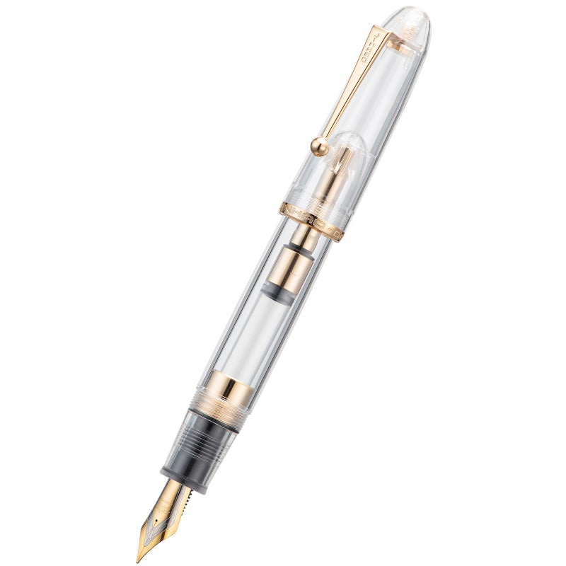 Lanxivi Jinhao 9019 Fountain Pen Dadao Series Transparent Clear Gold Trim #8 Medium Nib with Large Converter for Writing, Signature and Calligraphy - Image 5