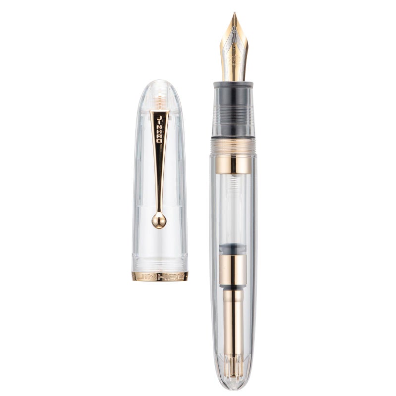 Lanxivi Jinhao 9019 Fountain Pen Dadao Series Transparent Clear Gold Trim #8 Medium Nib with Large Converter for Writing, Signature and Calligraphy - Image 2