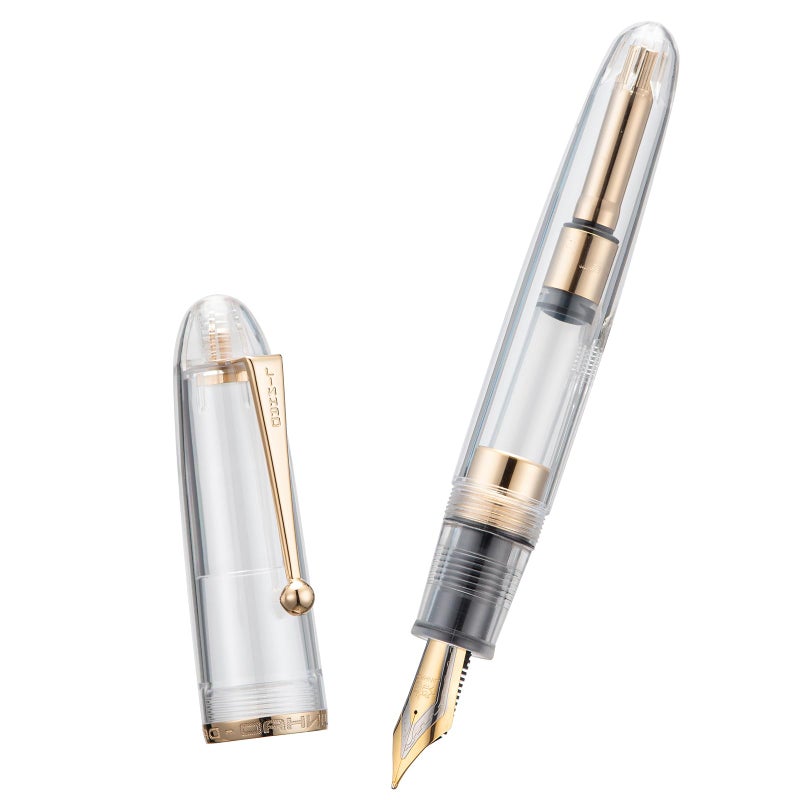 Lanxivi Jinhao 9019 Fountain Pen Dadao Series Transparent Clear Gold Trim #8 Medium Nib with Large Converter for Writing, Signature and Calligraphy - Image 3