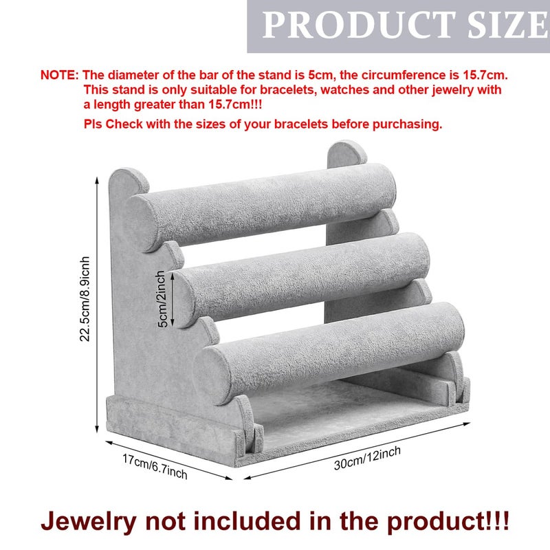 M'AYCREATE حامل سوار منظم 3 طبقات لعرض المجوهرات لساعات وأساور قابل للفك تخزين مكتب من المخمل الرمادي 2 قطع - Image 2