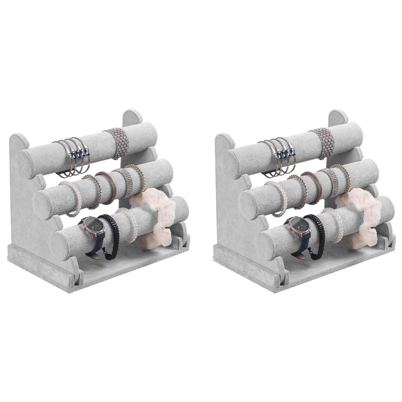 M'AYCREATE حامل سوار منظم 3 طبقات لعرض المجوهرات لساعات وأساور قابل للفك تخزين مكتب من المخمل الرمادي 2 قطع - Image 1