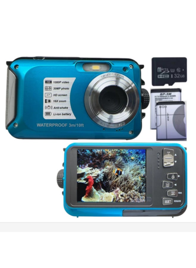 3000 Million Pixel Waterproof High Definition Digital Camera 1080p Wp05 Underwater Video Camera Photography Equipment-Color:Standard English Blue  - Image 2