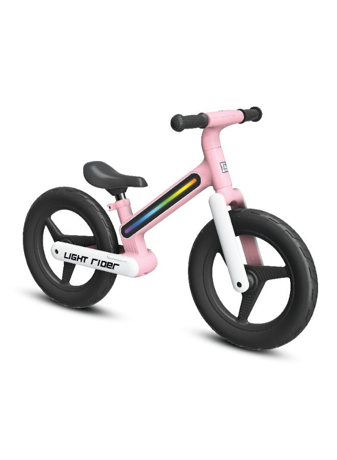 LiT Light Rider 12" Balance Bicycle – EVA Lightweight Frame with Integrated Multi-Color LED Lights, Adjustable Saddle, 12" Pneumatic Tyres, Steel Components, Battery-Powered Light Modes, Kids Balance Bike, LT-3004-PNK