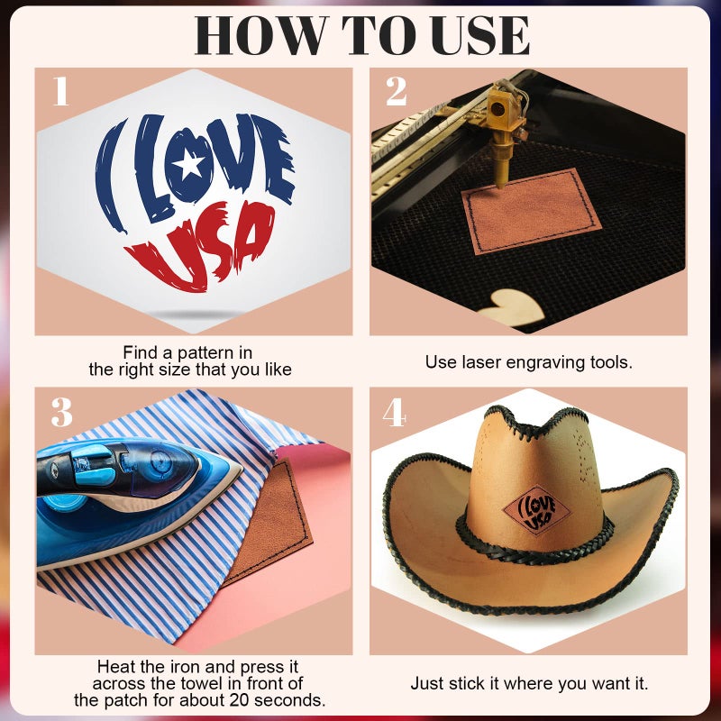 Giegxin 120 Pieces Rustic Leatherette Hat Patches with 8 Types of Shape Laser Engraving Blanks Patch Adhesive for Fabric Faux Leather Patch Repair Sewing Repair Patches (Khaki, Archaize Color) - Image 4