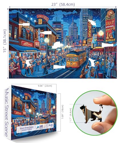 Blueforest 500 Piece Puzzles for Adults Clearance Street Blues Cityscape Vintage Night Scene with Musicians Hard Difficult Challenging Unique Puzzles for Gifts Party Games Family Fun 23 X 15 Dust Free - Image 5