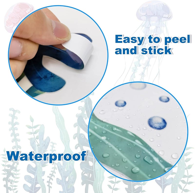 Sinekong Sea Wall Decals Glow in The Dark Ocean Wall Decals Colorful Sea Turtle Seaweed Jellyfish Stickers Removable Ocean Decor for Toddler Boys Girls Bedroom Bathroom Living Room - Image 5