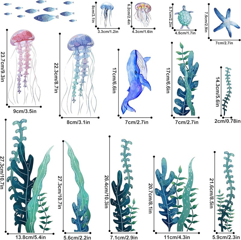 Sinekong Sea Wall Decals Glow in The Dark Ocean Wall Decals Colorful Sea Turtle Seaweed Jellyfish Stickers Removable Ocean Decor for Toddler Boys Girls Bedroom Bathroom Living Room - Image 3