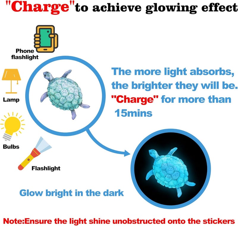 Sinekong Sea Wall Decals Glow in The Dark Ocean Wall Decals Colorful Sea Turtle Seaweed Jellyfish Stickers Removable Ocean Decor for Toddler Boys Girls Bedroom Bathroom Living Room - Image 2