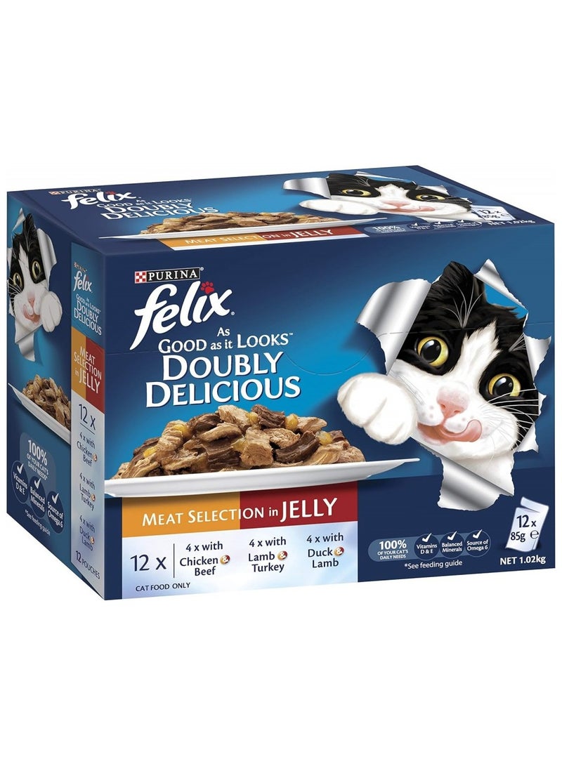 Purina Felix Purina Felix As Good As It Looks Doubly Delicious Meat Selection Wet Cat Food with Meat & Poultry in Jelly 12 x 85 gr 