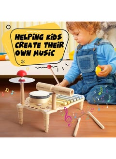 Hihonor 7 in 1 Children's Drum Set (for Toddlers) Baby Musical Instruments Montessori Preschool Musical Toys Children's Drum Set Xylophone Tambourine Birthday Gifts for Boys and Girls  - Image 4