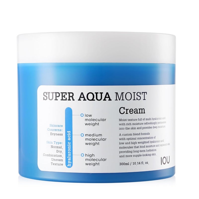 WELCOS IOU Super Aqua Moist Cream  Intensive Face Moisturizer for LongLasting Hydration  Soothing  Nourishing wHyaluronic Acid  Hydrating Bomb  Korean Skin Care  300ml  1014 Fl oz