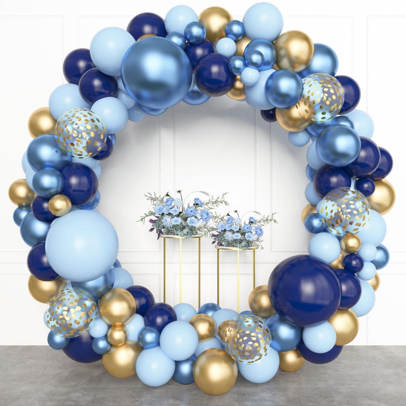 Amandir 153pcs Navy Blue Gold Balloon Garland Arch Kit, Different Sizes 18 12 10 5 inch Pastel Blue Latex Metallic Confetti Balloons for Boys Graduation Birthday Party Ocean Baby Shower Decoration - Image 3