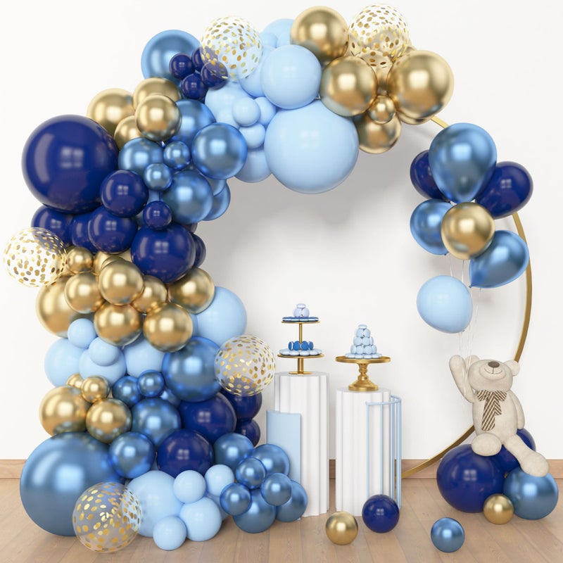 Amandir 153pcs Navy Blue Gold Balloon Garland Arch Kit, Different Sizes 18 12 10 5 inch Pastel Blue Latex Metallic Confetti Balloons for Boys Graduation Birthday Party Ocean Baby Shower Decoration - Image 2