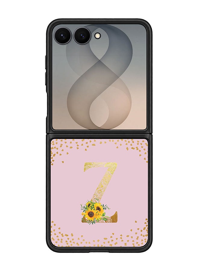 Stylizedd Rugged Case for Samsung Galaxy Z Flip8- Slim Fit Hybrid Rubber Cover Sunflower Monogram - Z (Pink)