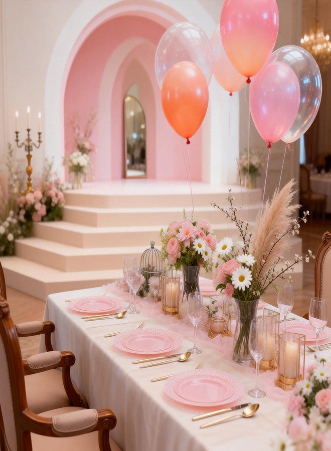 COLOSUS 60Pcs Pink Plastic Plates, Plastic Disposable Plates, Fancy Pink Plates, Heavy Duty Lace Plate Set include 30 Dinner Plate 10.5” and 30 Salad/Dessert Plate 8.25”for Thanksgiving and Christmas - Image 3