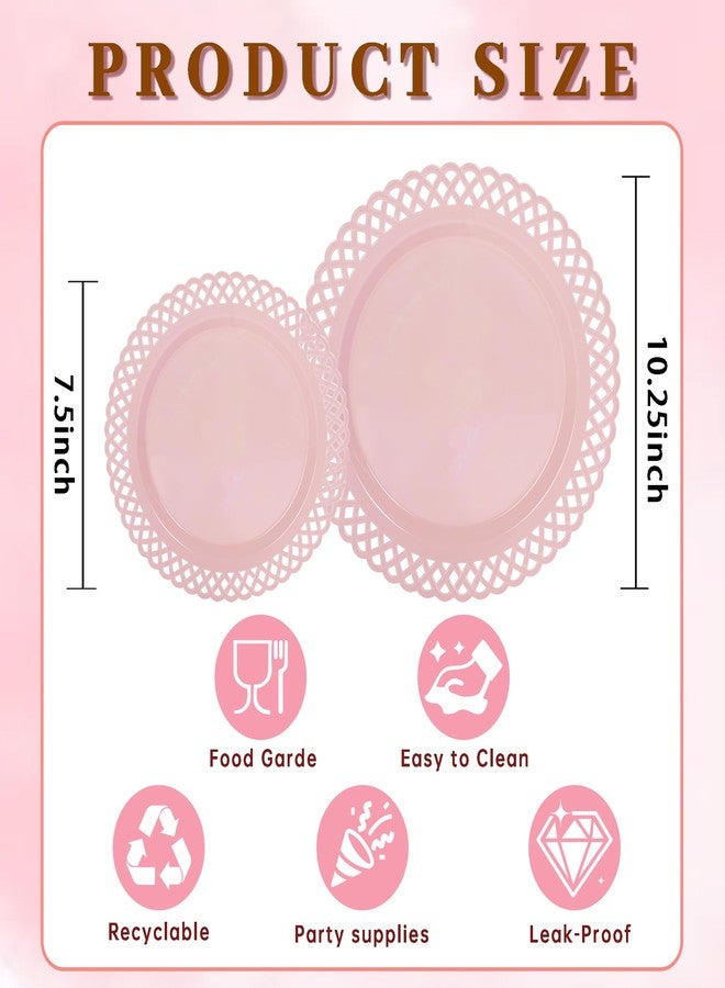 COLOSUS 60Pcs Pink Plastic Plates, Plastic Disposable Plates, Fancy Pink Plates, Heavy Duty Lace Plate Set include 30 Dinner Plate 10.5” and 30 Salad/Dessert Plate 8.25”for Thanksgiving and Christmas - Image 5
