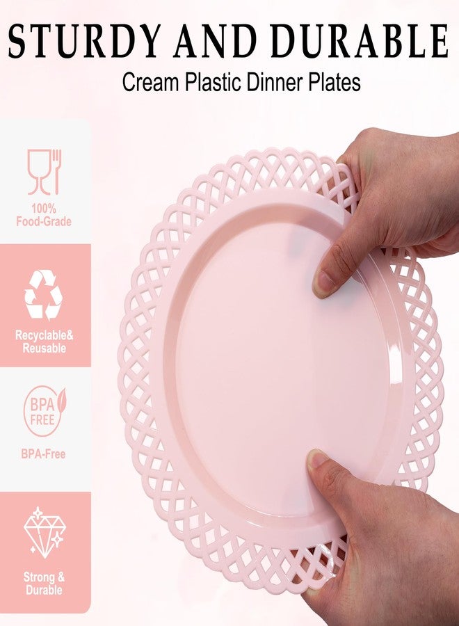 COLOSUS 60Pcs Pink Plastic Plates, Plastic Disposable Plates, Fancy Pink Plates, Heavy Duty Lace Plate Set include 30 Dinner Plate 10.5” and 30 Salad/Dessert Plate 8.25”for Thanksgiving and Christmas - Image 4