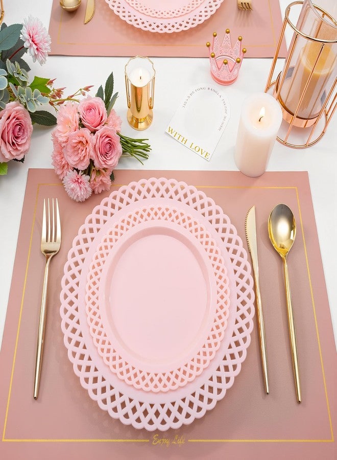 COLOSUS 60Pcs Pink Plastic Plates, Plastic Disposable Plates, Fancy Pink Plates, Heavy Duty Lace Plate Set include 30 Dinner Plate 10.5” and 30 Salad/Dessert Plate 8.25”for Thanksgiving and Christmas - Image 2