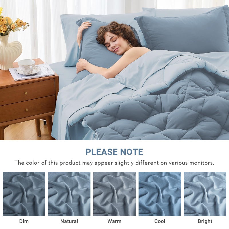 MUXHOMO 7 Pieces Queen Comforter Set, Reversible Bed in a Bag Queen Size, All Season Bedding Set with Comforter, Flat Sheet, Fitted Sheet, Pillowcases & Shams, Mineral Blue & Light Blue - Image 4