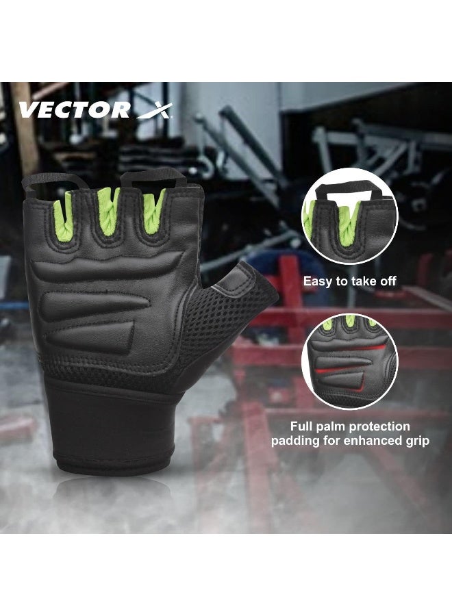 Vector X VX-500 Fingerless Gym Gloves – Workout & Fitness Gloves for Weightlifting, Strength Training & Sports, Large, Black - Image 5