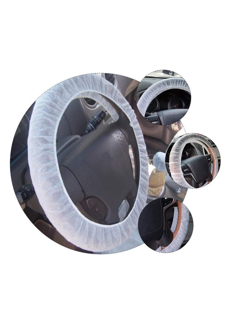 SYOSI 100 Pcs Disposable Plastic White Opaque Steering Wheel Cover Elastic Pull Handle Steering Wheel Protective Covers Universal for Cars Trucks - Image 2