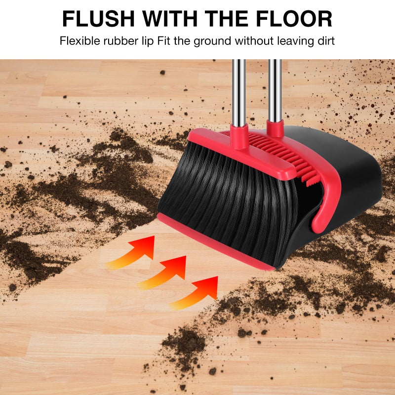 NACENA Broom and Dustpan Set, 52-in Long Adjustable Handle Broom Dustpan Combo with Dustpan Teeth to Automatically Clean Hair Suitable for Home Kitchen Office Hall Floorï¼ˆBlack&Redï¼‰ - Image 5