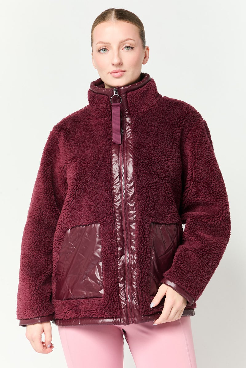 Marc New York Women Textured Sherpa Jacket, Dark Plum - Image 1