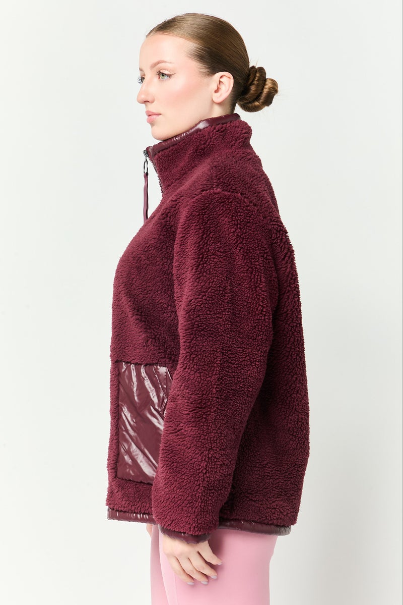 Marc New York Women Textured Sherpa Jacket, Dark Plum - Image 3