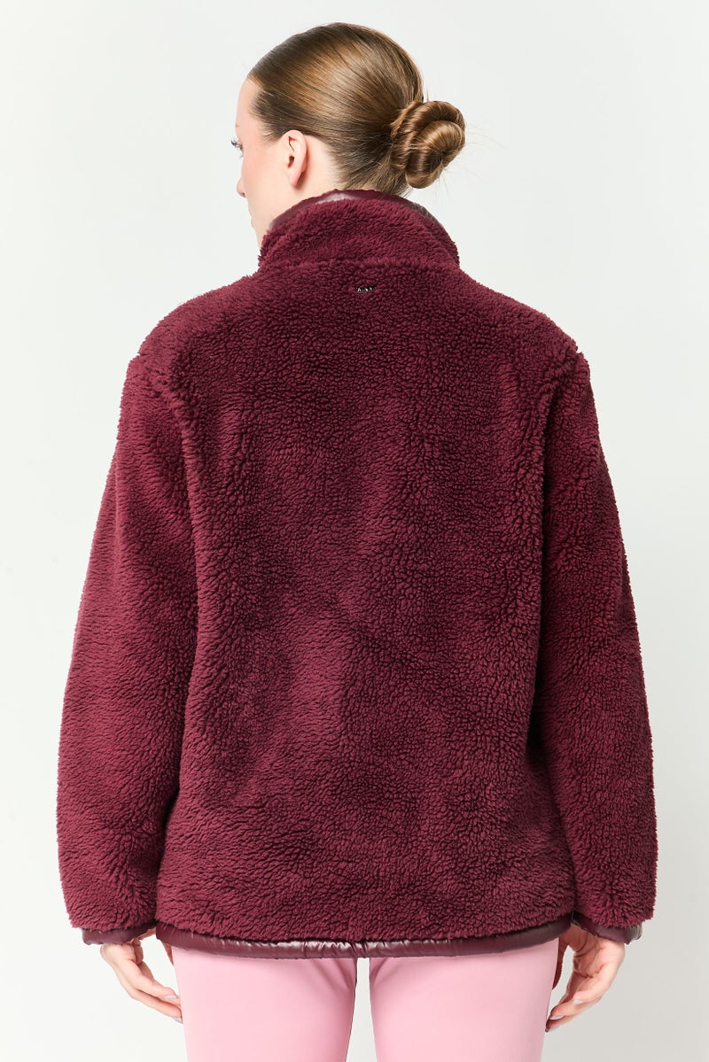 Marc New York Women Textured Sherpa Jacket, Dark Plum - Image 4