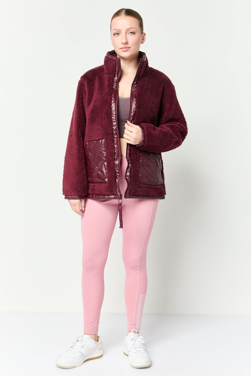 Marc New York Women Textured Sherpa Jacket, Dark Plum - Image 2