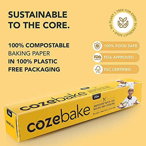 Coze Baking Paper 20 metres, Pack of 1, 100% Oven & Microwave Safe Upto 240°C, No Added Wax or Coating, 100% Food Safe, FDA Approved, Butter Paper Roll, Parchment Paper for Baking Cake (Off-White) - Image 4