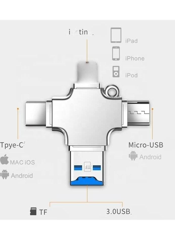 SYOSI - 4 in 1 Mini Universal Portable OTG to USB Micro SD Multiple Memory Card Reader Adapter USB Card compatible with Lightning Micro Type C Reader for iOS, Android, Samsung, Tablets, iPhone, iPad, MacBook - Image 1