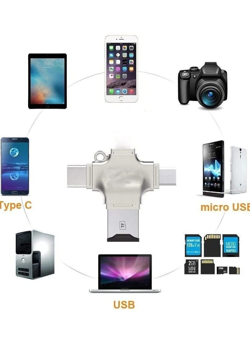 SYOSI - 4 in 1 Mini Universal Portable OTG to USB Micro SD Multiple Memory Card Reader Adapter USB Card compatible with Lightning Micro Type C Reader for iOS, Android, Samsung, Tablets, iPhone, iPad, MacBook - Image 1
