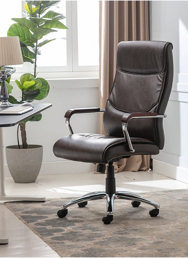 DANUBE HOME Boss Swivel High Back Office Chair Ergonomic Gaming Chair Modern Home Computer Chair 360Â° Swivel Pu Leather Office Chair Adjustable Executive Chair 75.5x63.5x115 cm Dark Brown  - Image 1