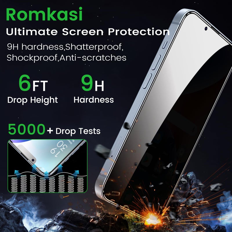 Romkasi 3 Pack Privacy Screen Protector for iPhone 14 6.1 Inch with 3 Pack Camera Lens Protector, Anti Spy Tempered Glass Film, Anti-Scratch, Touch Sensitive, Case Friendly - Image 4