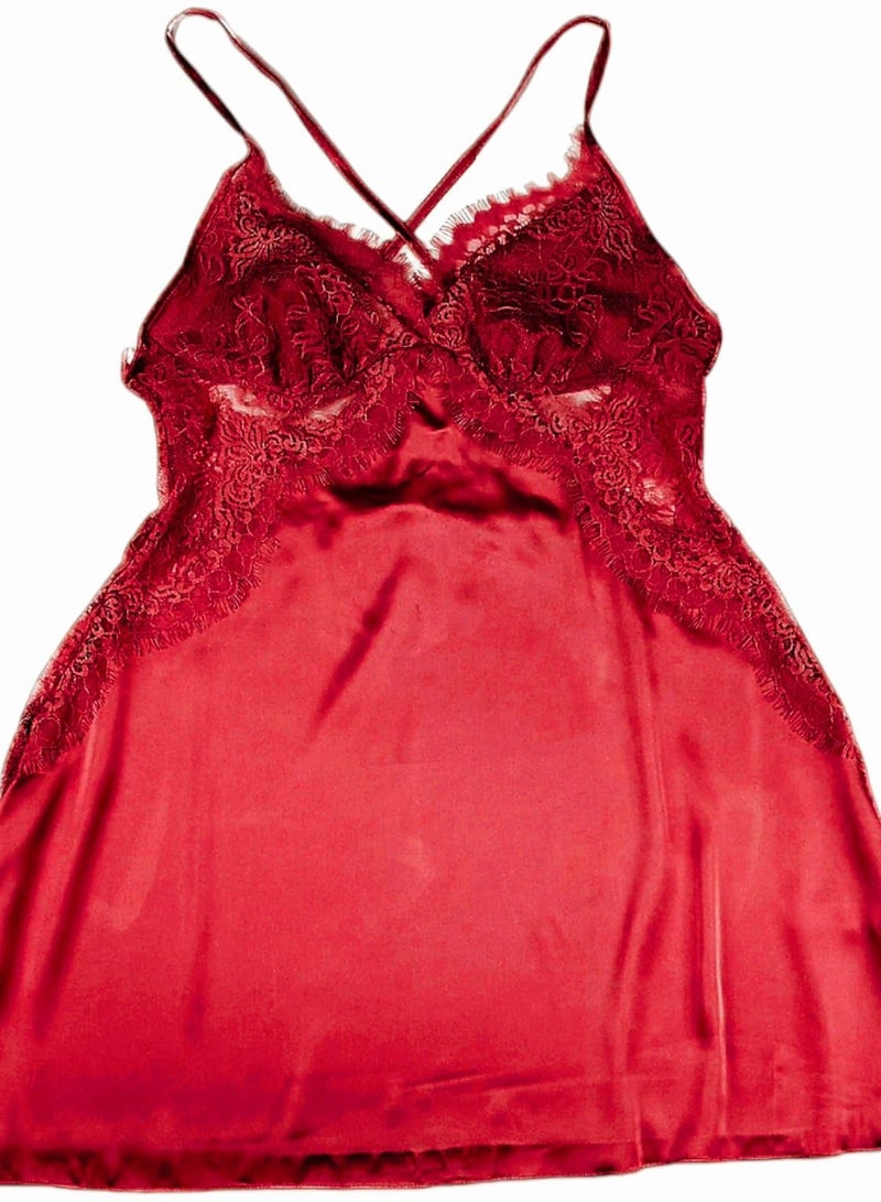 بونكا قميص نوم لانجري مطرز من الساتان الماروني (أحمر) من بونكا - Image 3